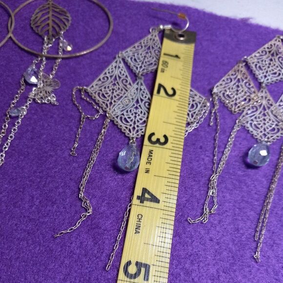 Silver tone Dangling Shapes Earrings - Picture 3 of 8